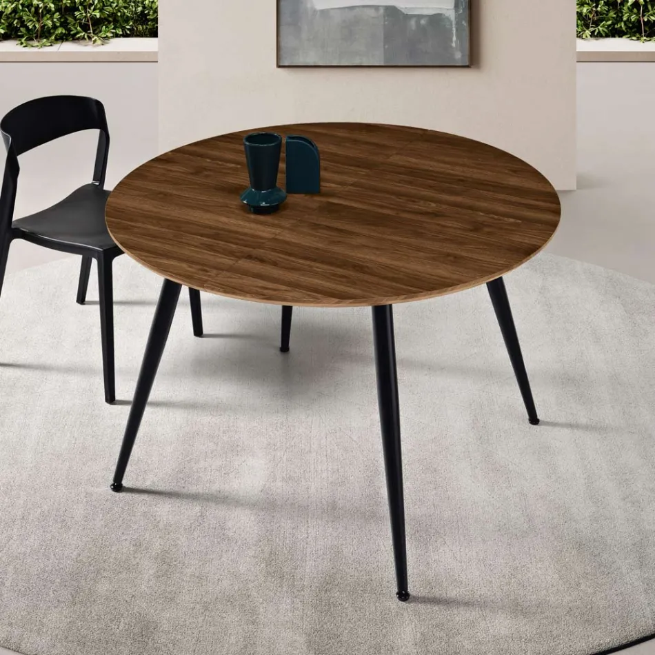 Ronde tafel voor zes personen met MDF-blad en metalen onderstel - Croma Viadurini