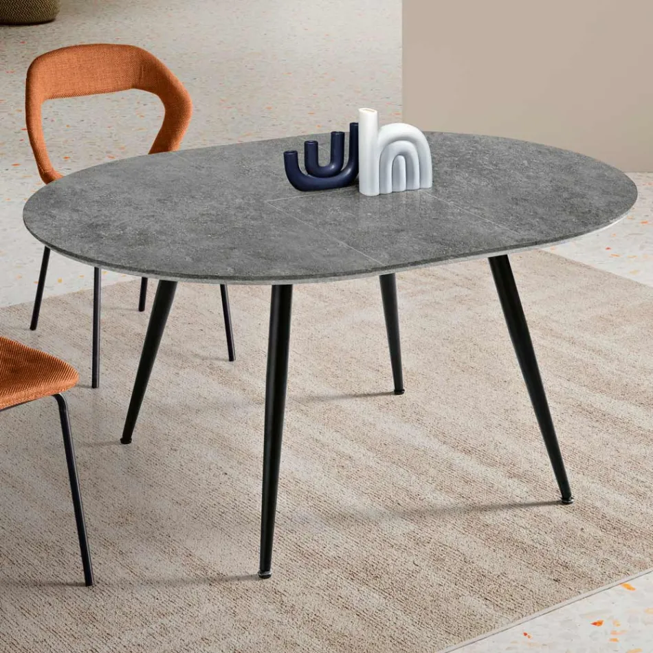 Ronde tafel voor zes personen met MDF-blad en metalen onderstel - Croma Viadurini