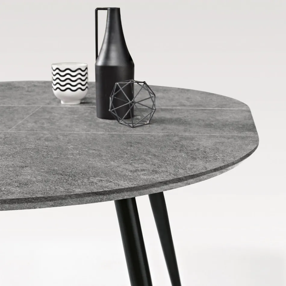 Ronde tafel voor zes personen met MDF-blad en metalen onderstel - Croma Viadurini