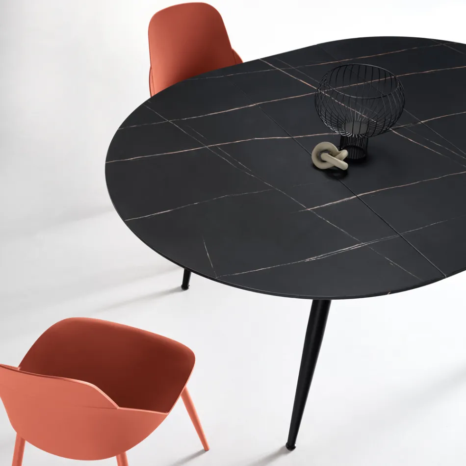 Ronde tafel voor zes personen met MDF-blad en metalen onderstel - Croma Viadurini