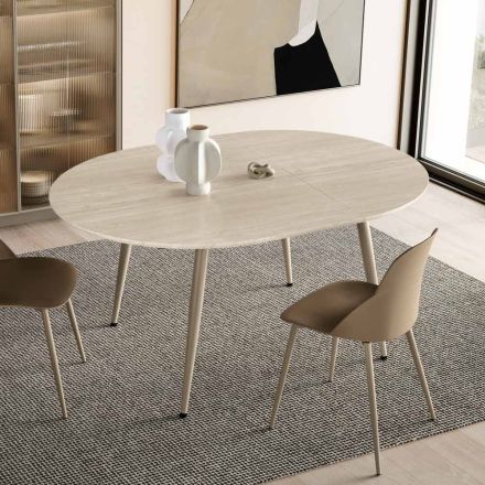 Ronde tafel voor zes personen met MDF-blad en metalen onderstel - Croma Viadurini
