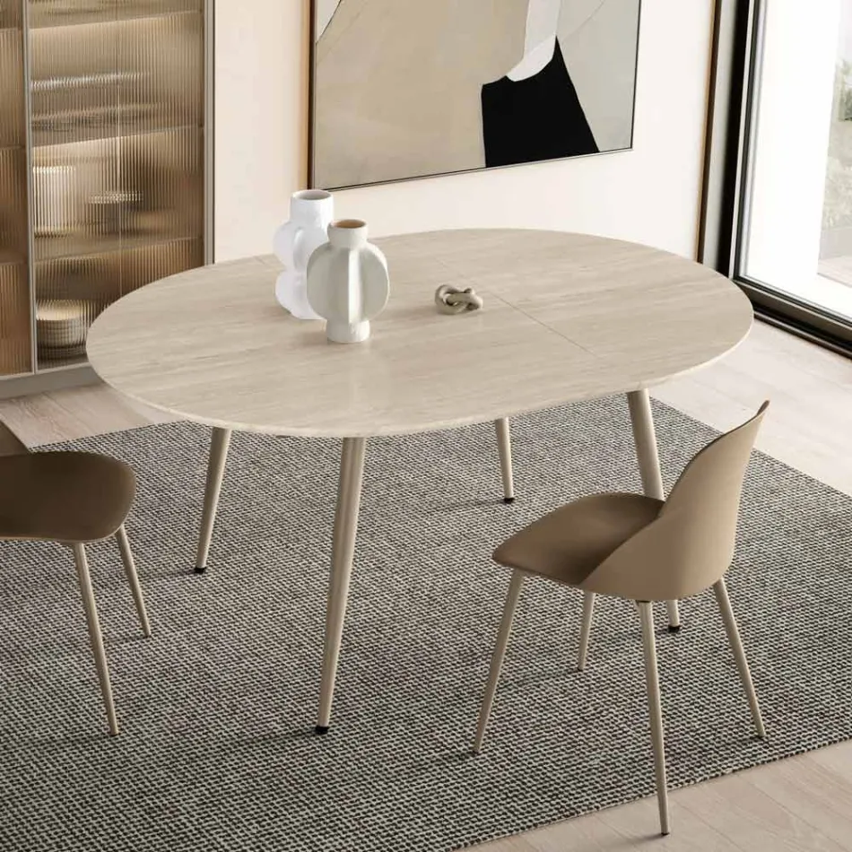 Ronde tafel voor zes personen met MDF-blad en metalen onderstel - Croma Viadurini