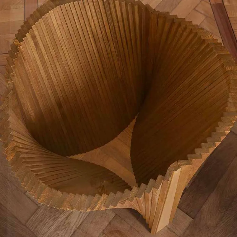 Ronde designtafel van glas en geolied essenhout Made in Italy - Madame Viadurini