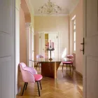 Ronde designtafel van glas en geolied essenhout Made in Italy - Madame Viadurini