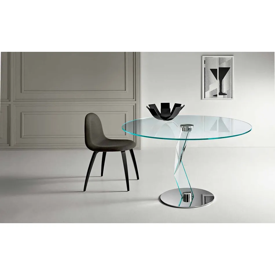 Ronde tafel van modern design in extra helder glas gemaakt in Italië - Akka Viadurini
