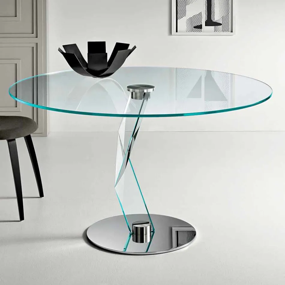 Ronde tafel van modern design in extra helder glas gemaakt in Italië - Akka Viadurini