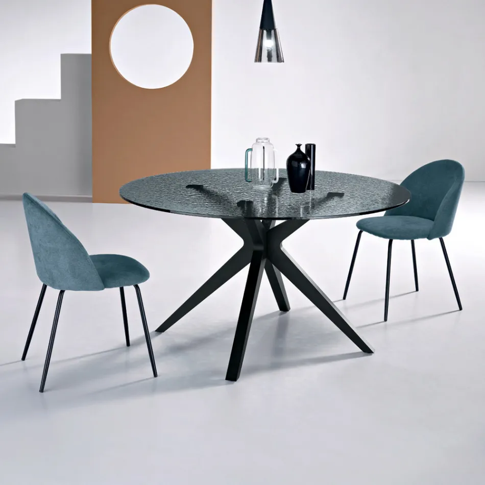 Ronde tafel met een diameter van 140 cm, gemaakt van gerookt gehamerd glas en metaal - Domus Viadurini