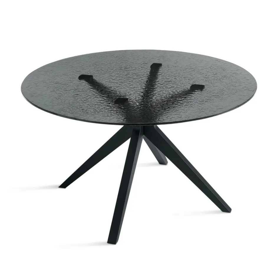Ronde tafel met een diameter van 140 cm, gemaakt van gerookt gehamerd glas en metaal - Domus Viadurini