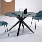 Ronde tafel met een diameter van 140 cm, gemaakt van gerookt gehamerd glas en metaal - Domus Viadurini