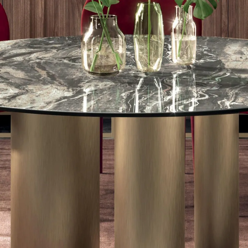 Vaste ronde tafel met keramisch blad Made in Italy - Schaar Viadurini