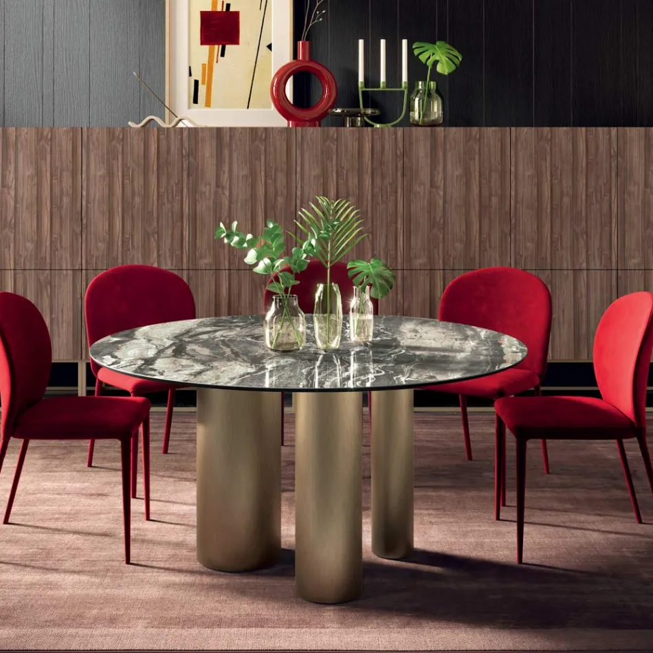 Vaste ronde tafel met keramisch blad Made in Italy - Schaar Viadurini