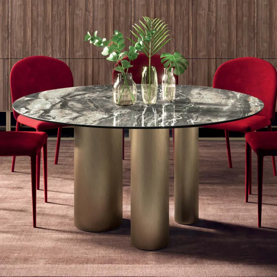 Vaste ronde tafel met keramisch blad Made in Italy - Schaar Viadurini