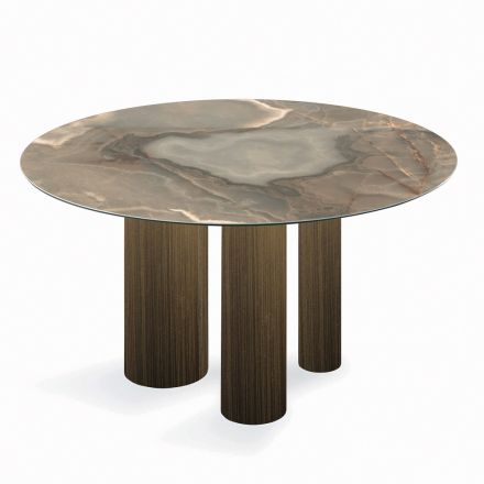 Vaste ronde tafel van keramiek en staal, gemaakt in Italië - schaar Viadurini