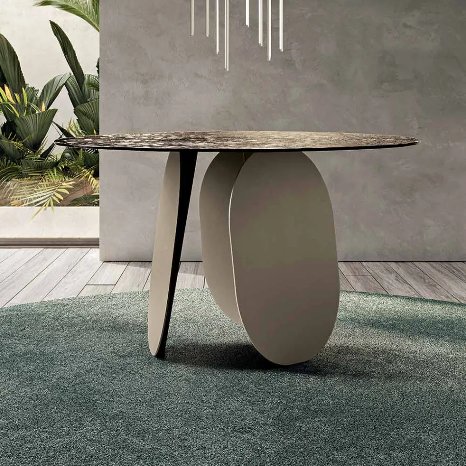 Ronde tafel van gehamerd glas met verzilverde achterkant, gemaakt in Italië - Almo Viadurini