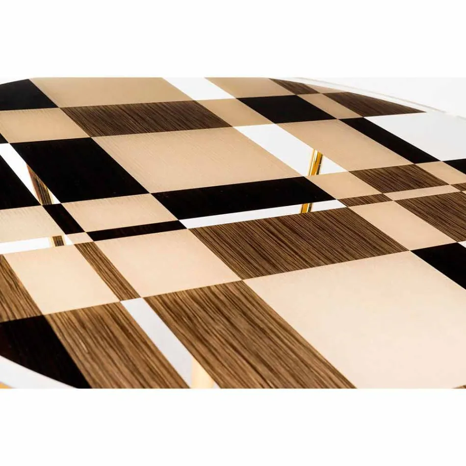 Modeno Ronde tafel met glazen blad en Ozzy houtinleg Viadurini