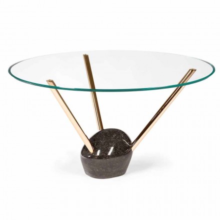 Moderne ronde tafel met glazen blad en marmeren voet Adele Viadurini