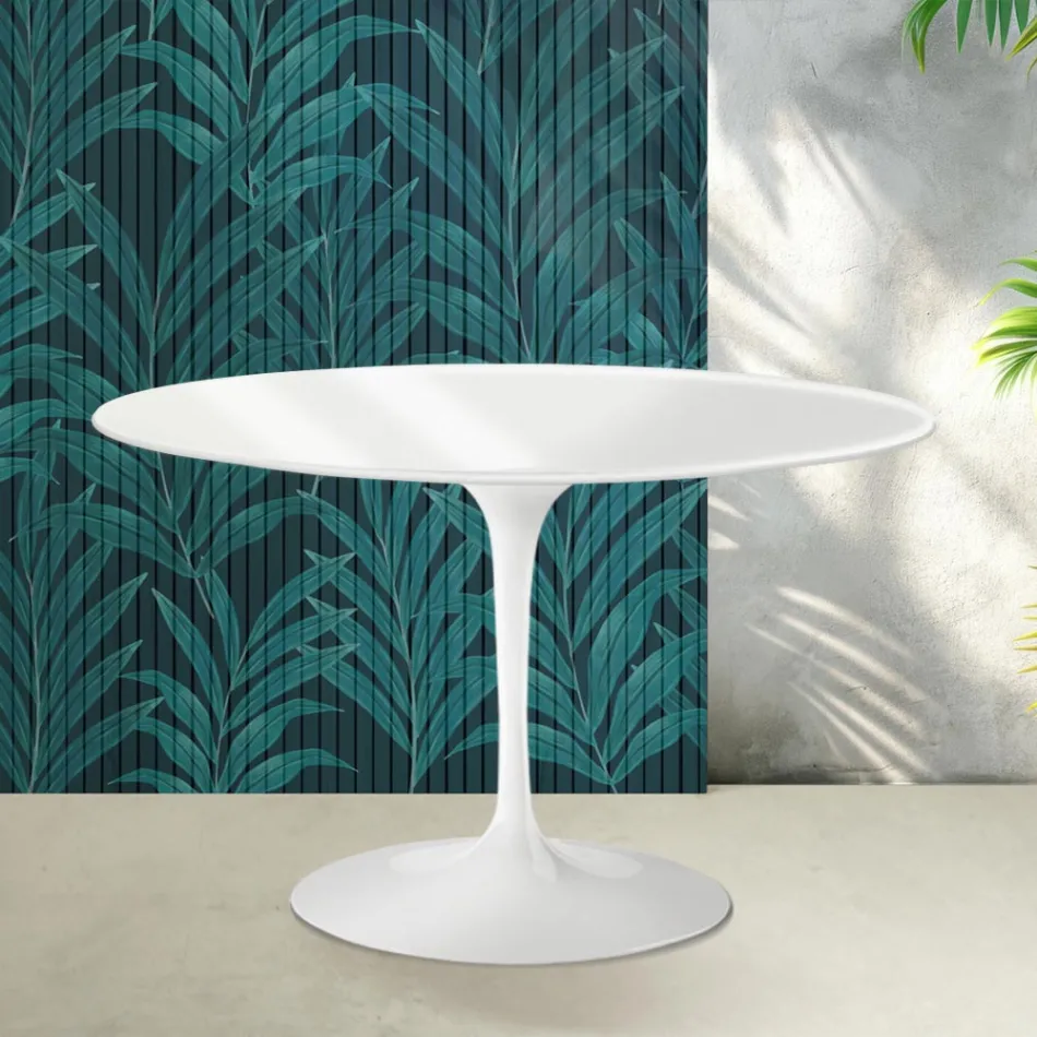 Saarinen Tulip ronde tafel H 74 cm in glanzend wit Florim keramiek - Scarlet Viadurini