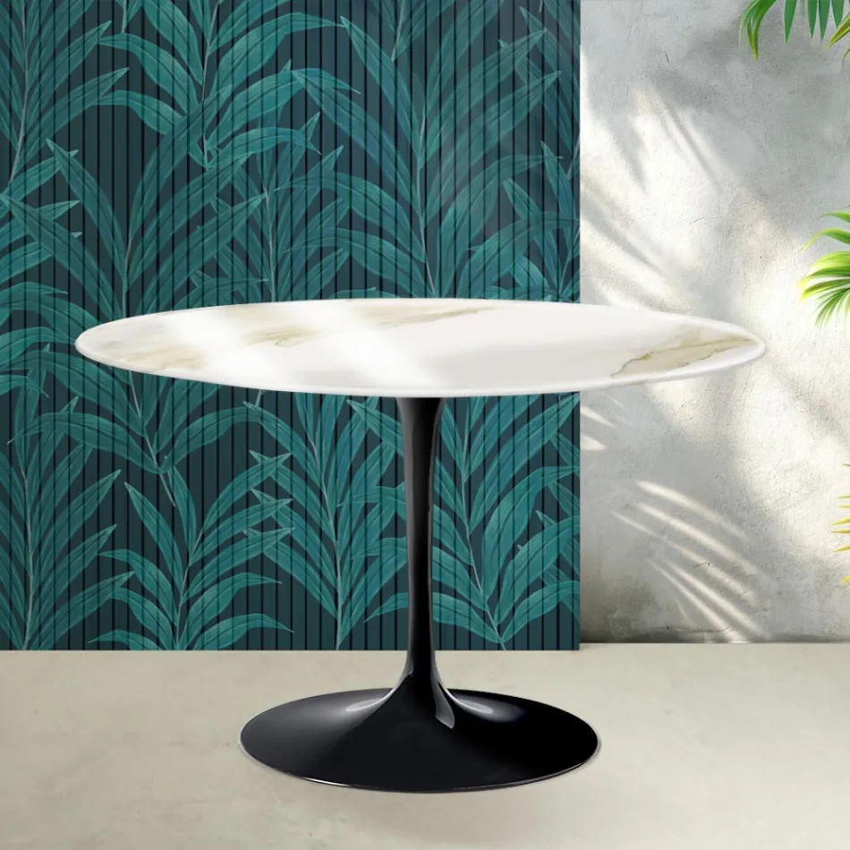 Saarinen Tulip ronde tafel H 74 cm in Florim Calacatta Gold Gloss keramiek - Scharlakenrood Viadurini