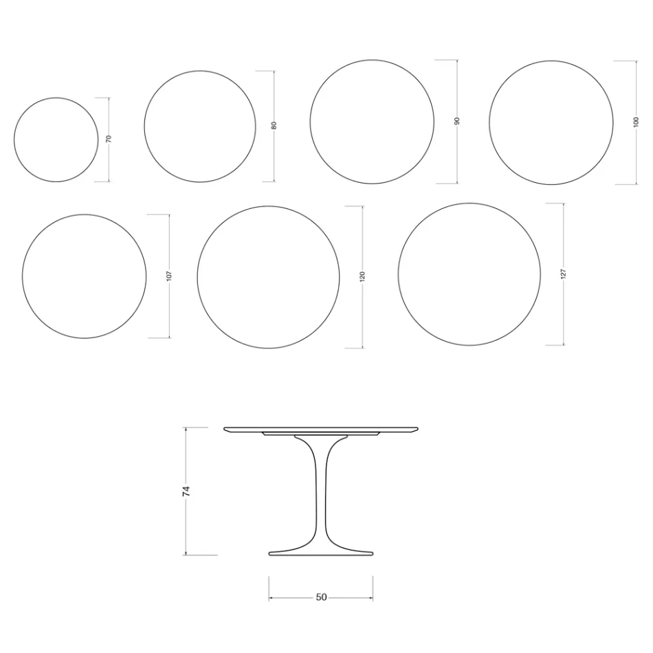 Saarinen Tulip ronde tafel H 74 cm in Florim Calacatta Gold Gloss keramiek - Scharlakenrood Viadurini