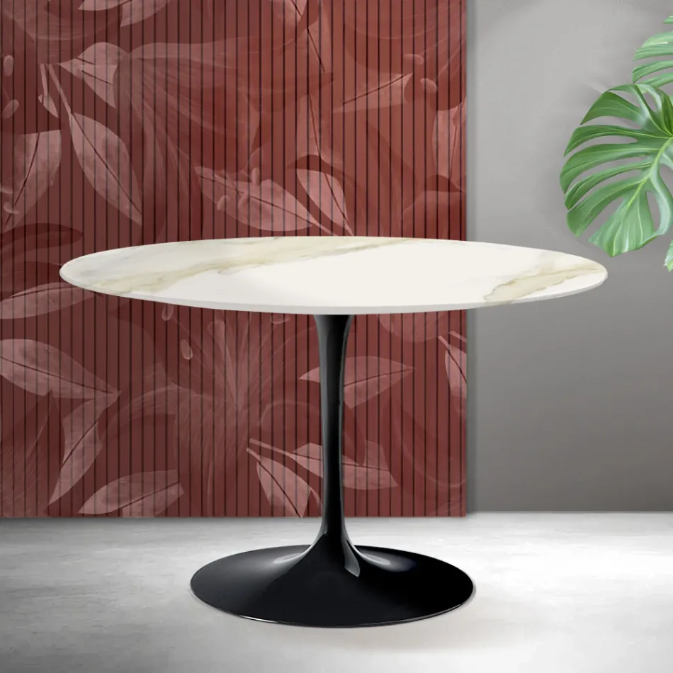 Saarinen Tulip ronde tafel H 74 cm in Florim Calacatta Gold mat keramiek - Scharlakenrood Viadurini