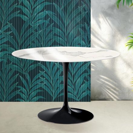 Saarinen ronde tulpvormige tafel H 74 cm in glanzend Statuario Florim keramiek - Scharlakenrood Viadurini