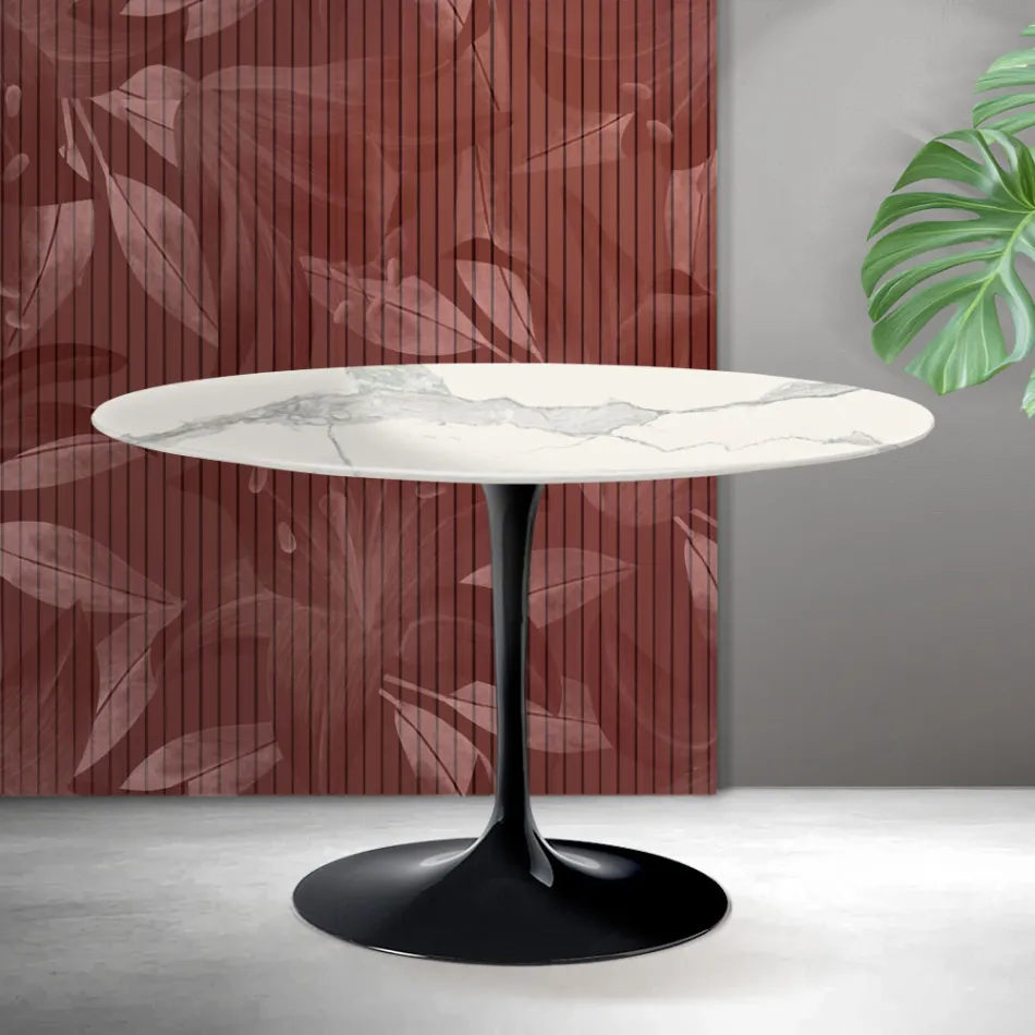 Saarinen Tulip ronde tafel H 74 cm in Florim Statuario mat keramiek - Scharlakenrood Viadurini