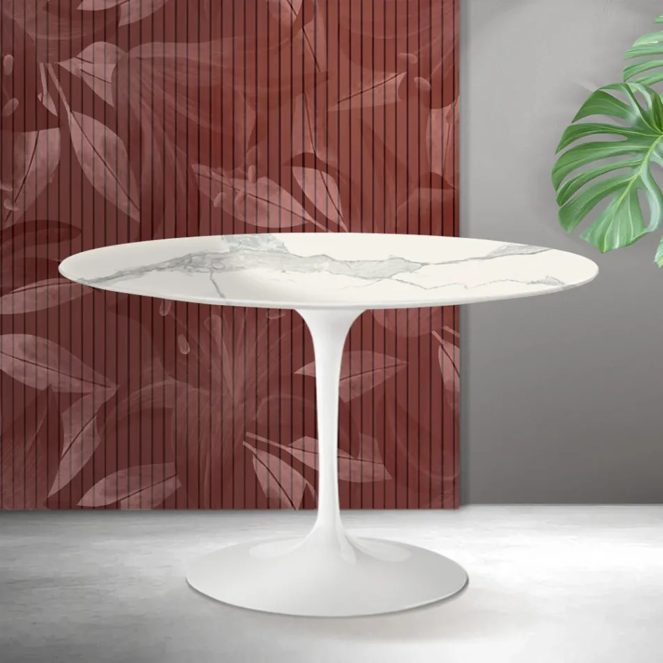 Saarinen Tulip ronde tafel H 74 cm in Florim Statuario mat keramiek - Scharlakenrood Viadurini