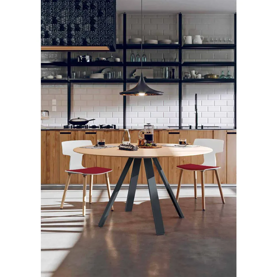 Ronde eettafel in metaal en MDF Made in Italy - Cornelius Viadurini