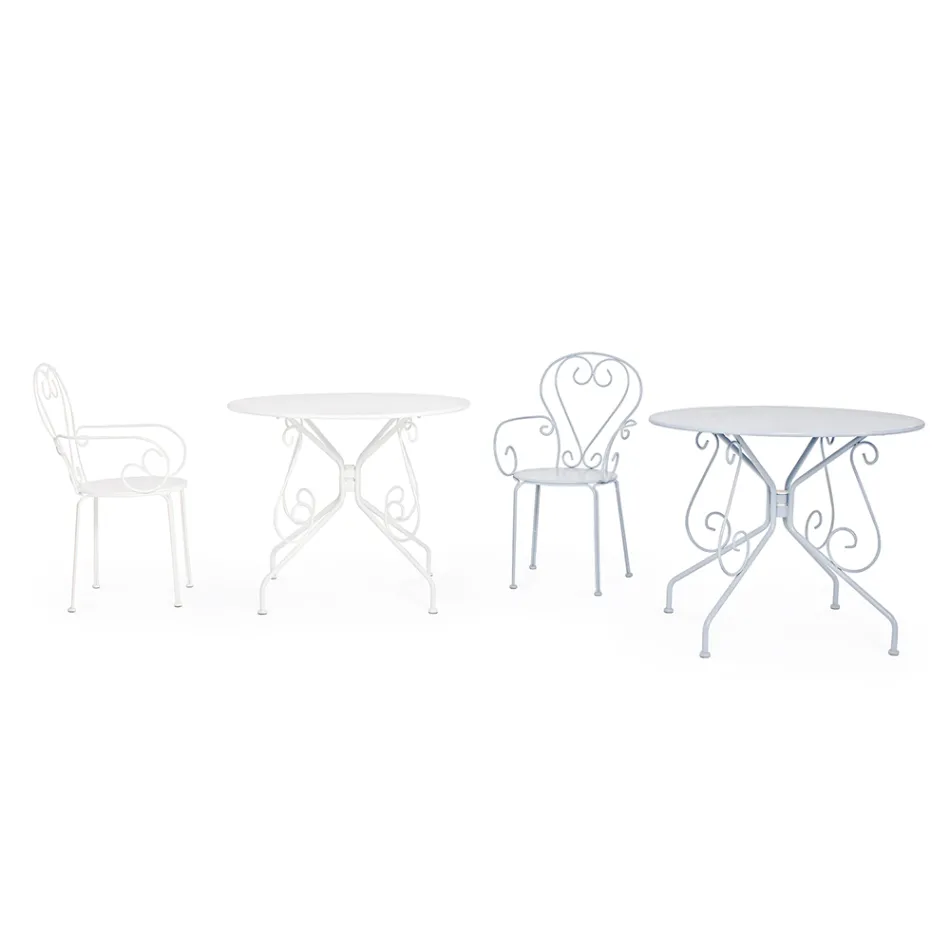 Ronde tuintafel in Shabby Chich-stijl in geverfd staal - Betovering Viadurini