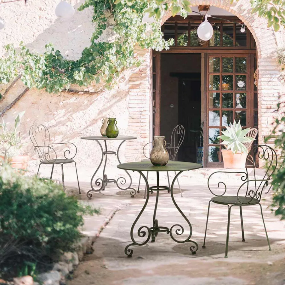 Ronde tuintafel in Shabby Chich-stijl in geverfd staal - Betovering Viadurini