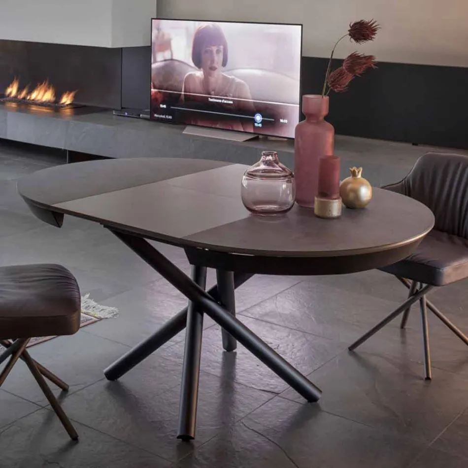 Ronde eettafel uitschuifbaar tot 165 cm met keramisch blad - Pistolero Viadurini