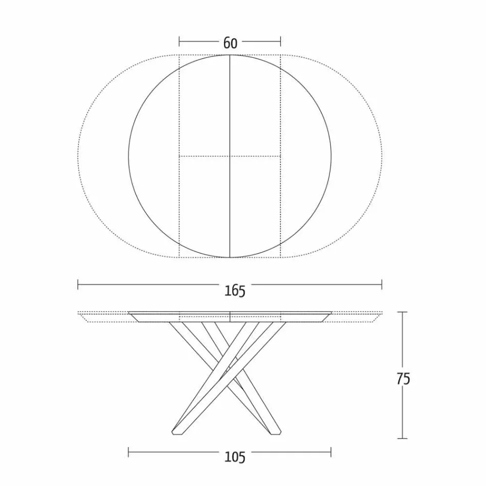 Ronde eettafel uitschuifbaar tot 165 cm met keramisch blad - Pistolero Viadurini