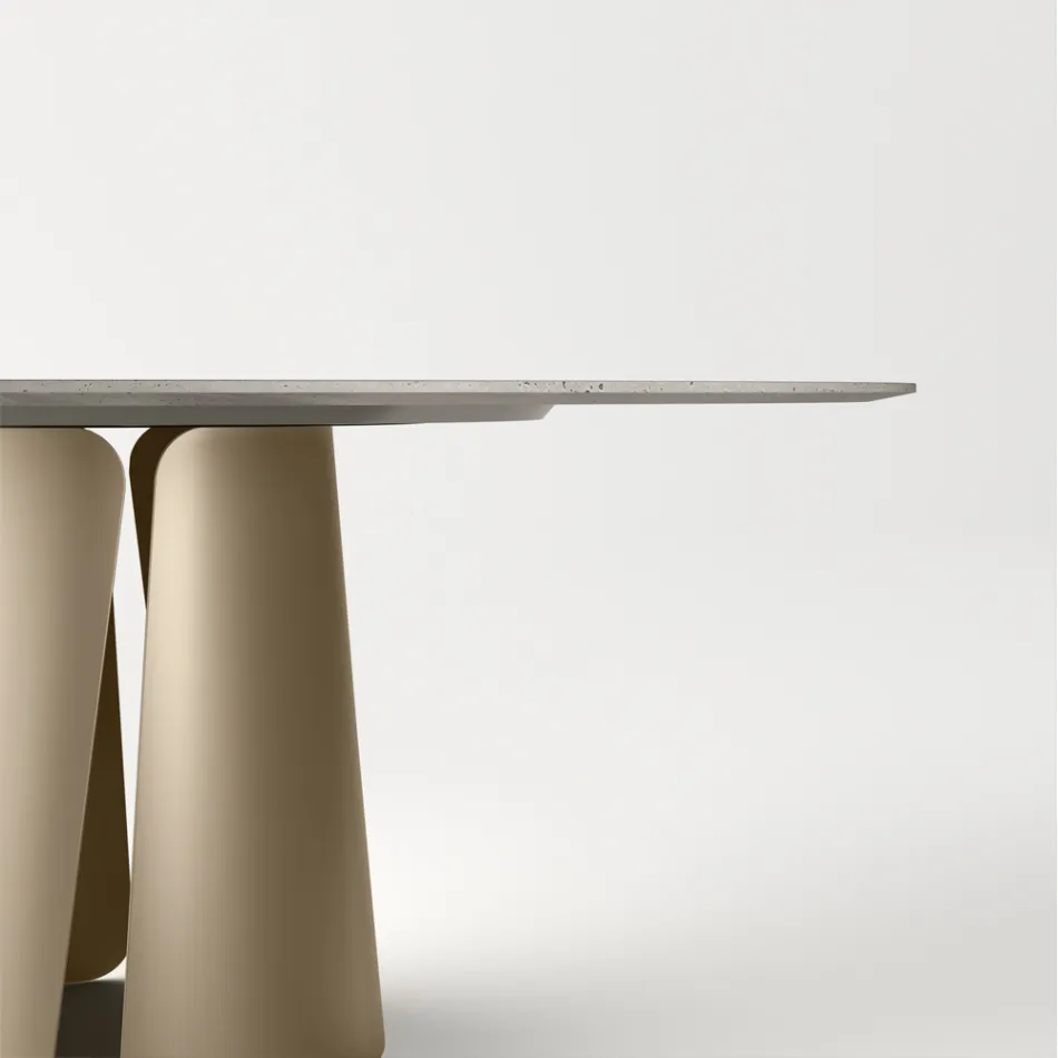 Ronde eettafel met keramisch blad, gemaakt in Italië - Caleido Viadurini