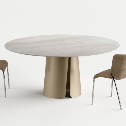 Ronde eettafel met keramisch blad, gemaakt in Italië - Caleido Viadurini