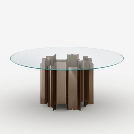 Ronde eettafel van extra helder glas, gemaakt in Italië - Duna Viadurini