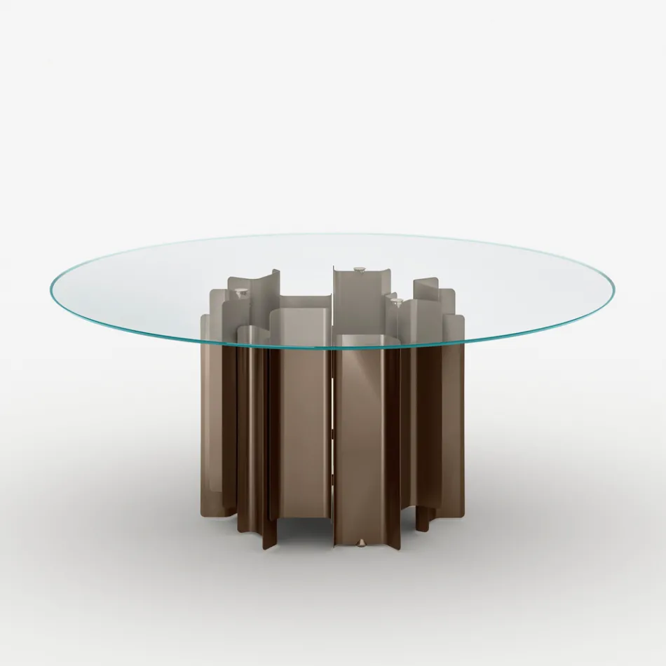 Ronde eettafel van extra helder glas, gemaakt in Italië - Duna Viadurini