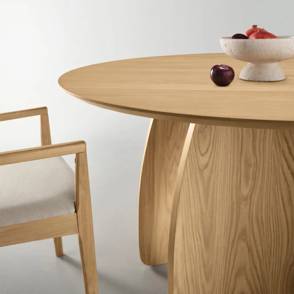 Ronde MDF-tafel voor zes personen in drie kleuren met gebogen poten - Argo Viadurini