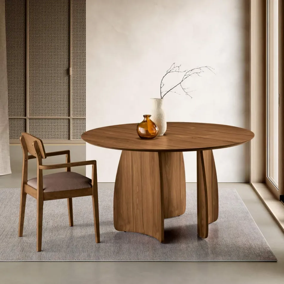Ronde MDF-tafel voor zes personen in drie kleuren met gebogen poten - Argo Viadurini
