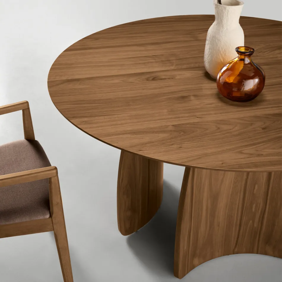 Ronde MDF-tafel voor zes personen in drie kleuren met gebogen poten - Argo Viadurini