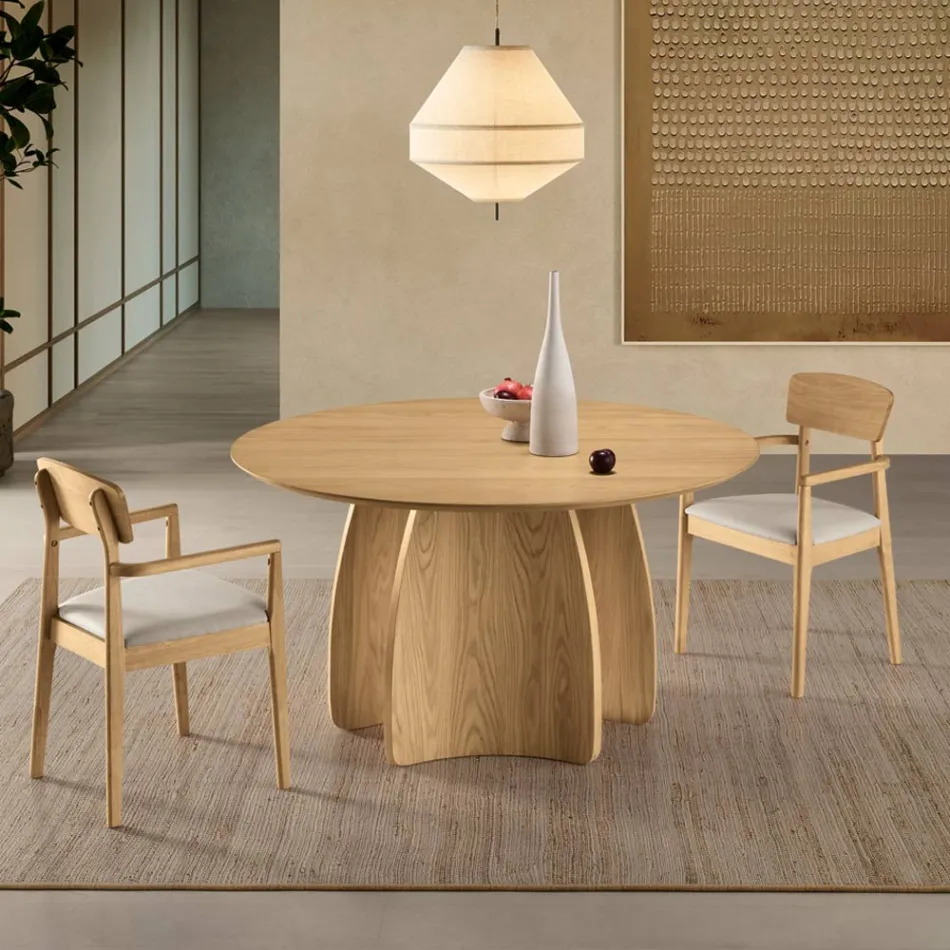 Ronde MDF-tafel voor zes personen in drie kleuren met gebogen poten - Argo Viadurini