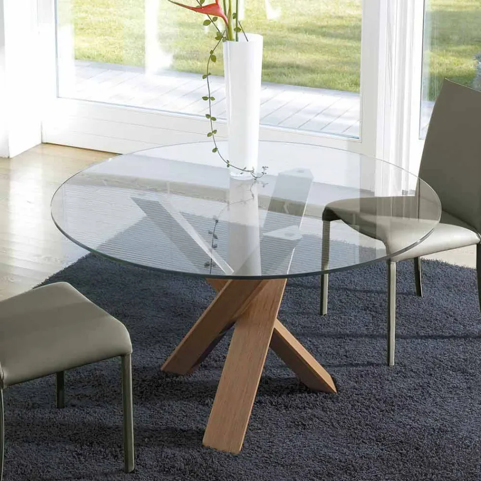 Ronde designtafel d.130 glazen blad gemaakt in Cristal, Italië Viadurini