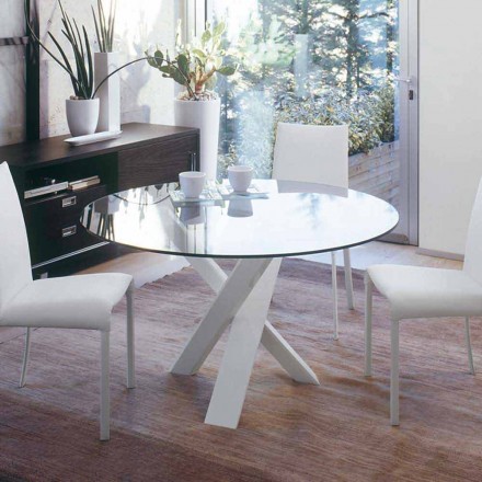 Ronde designtafel d.130 glazen blad gemaakt in Cristal, Italië Viadurini