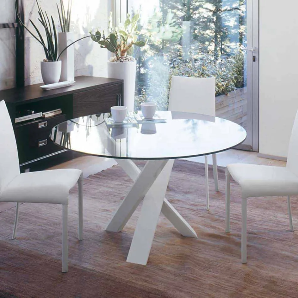 Ronde designtafel d.150 glazen bovenkant gemaakt in Cristal, Italië Viadurini