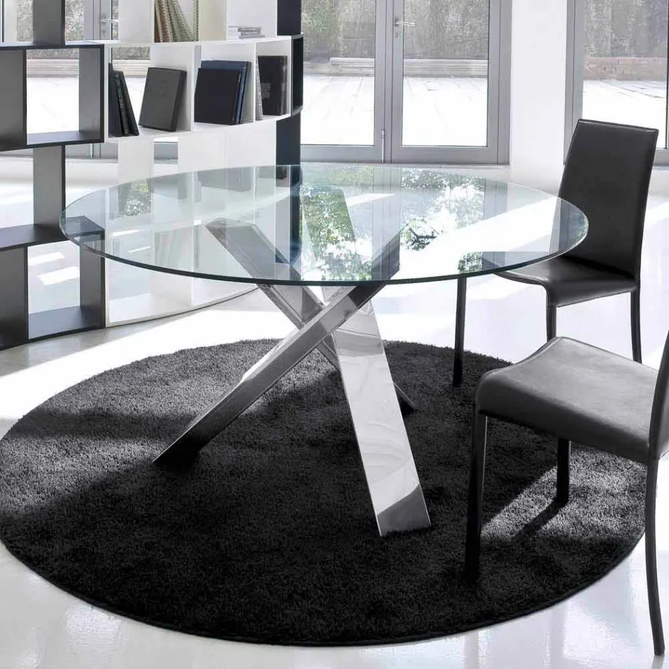Ronde design tafel d.160 kristallen blad gemaakt in Cristal, Italië Viadurini