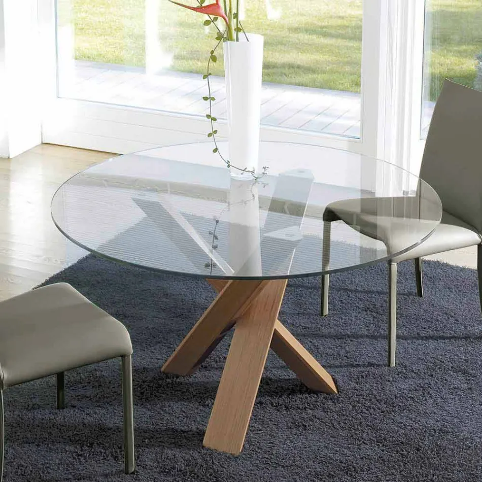 Ronde design tafel d.160 kristallen blad gemaakt in Cristal, Italië Viadurini