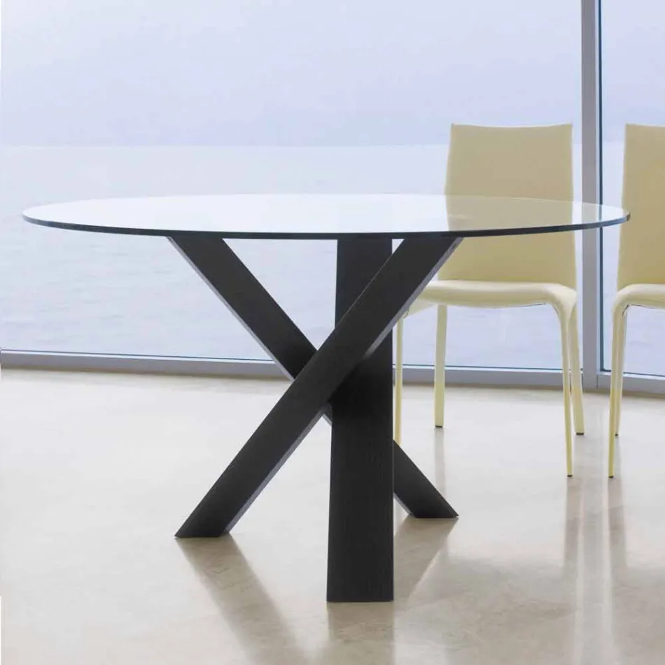 Ronde design tafel d.160 kristallen blad gemaakt in Cristal, Italië Viadurini