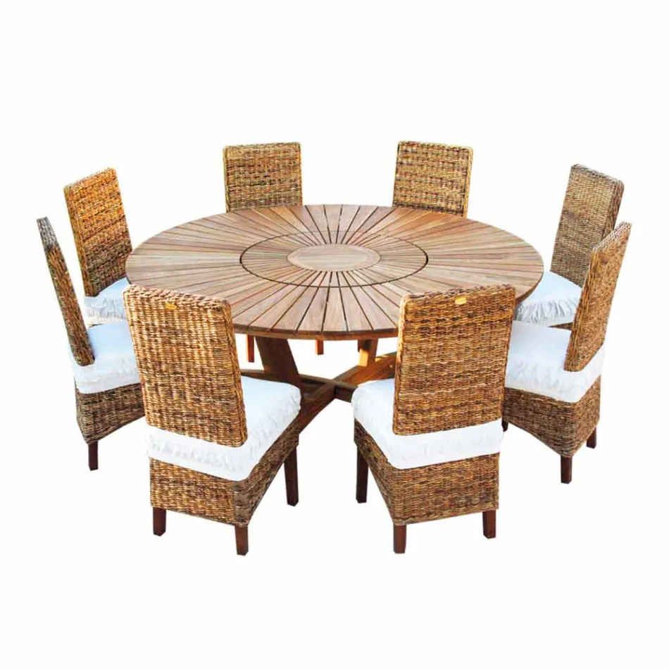 Ronde tafel in massief teak en Real Outdoor Table Viadurini
