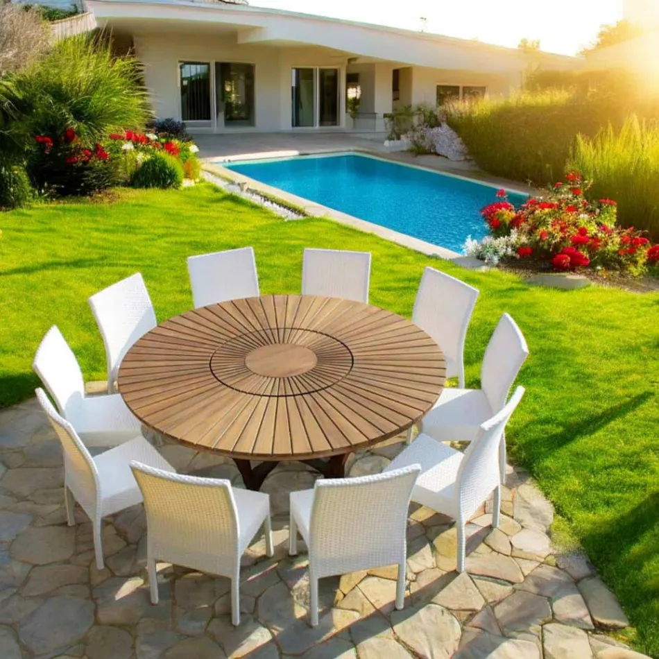Ronde tafel in massief teak en Real Outdoor Table Viadurini