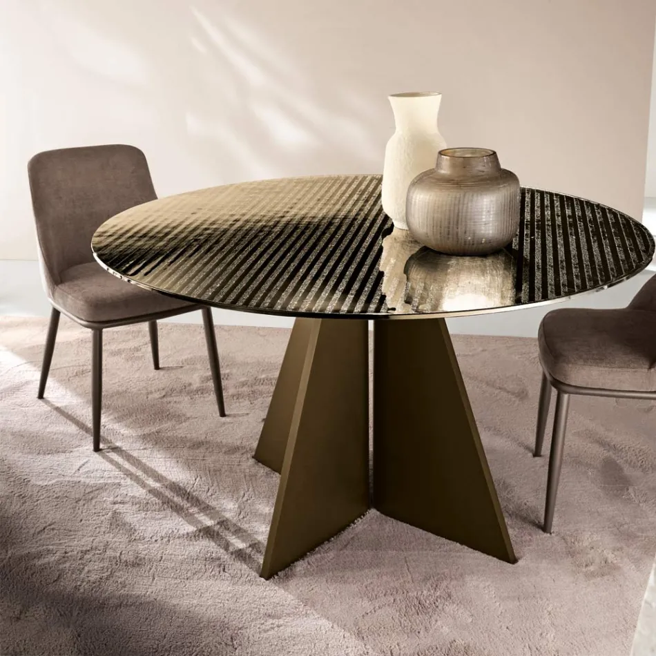 Ronde tafel van zwartzilver gestreept glas in twee maten, gemaakt in Italië - Armon Viadurini