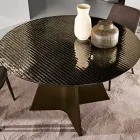Ronde tafel van zwartzilver gestreept glas in twee maten, gemaakt in Italië - Armon Viadurini